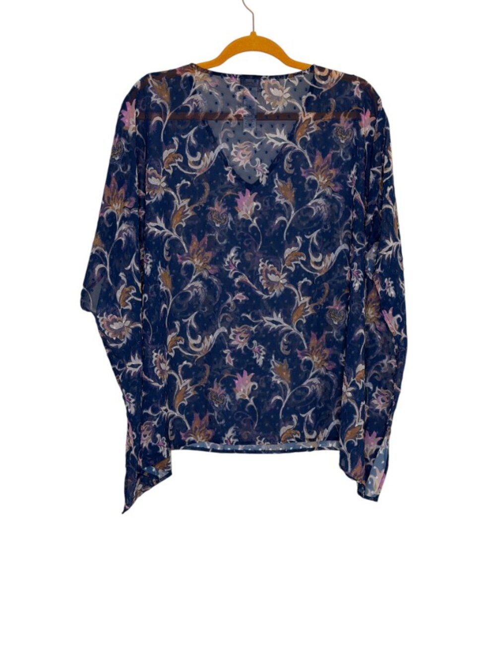 Chicos Sheer Dolman Top Blouse Shirt Asymmetrical Paisley Floral Blue S M - Picture 5 of 8
